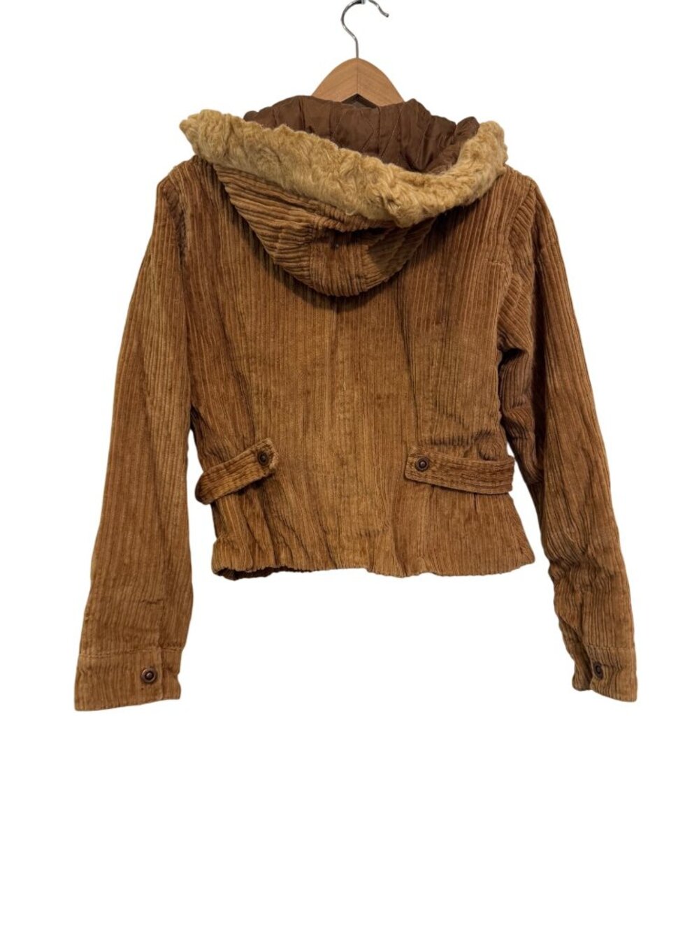 VINTAGE BB Dakota Brown Corduroy Hooded Jacket With Faux Fur Trim Size M - Picture 2 of 7